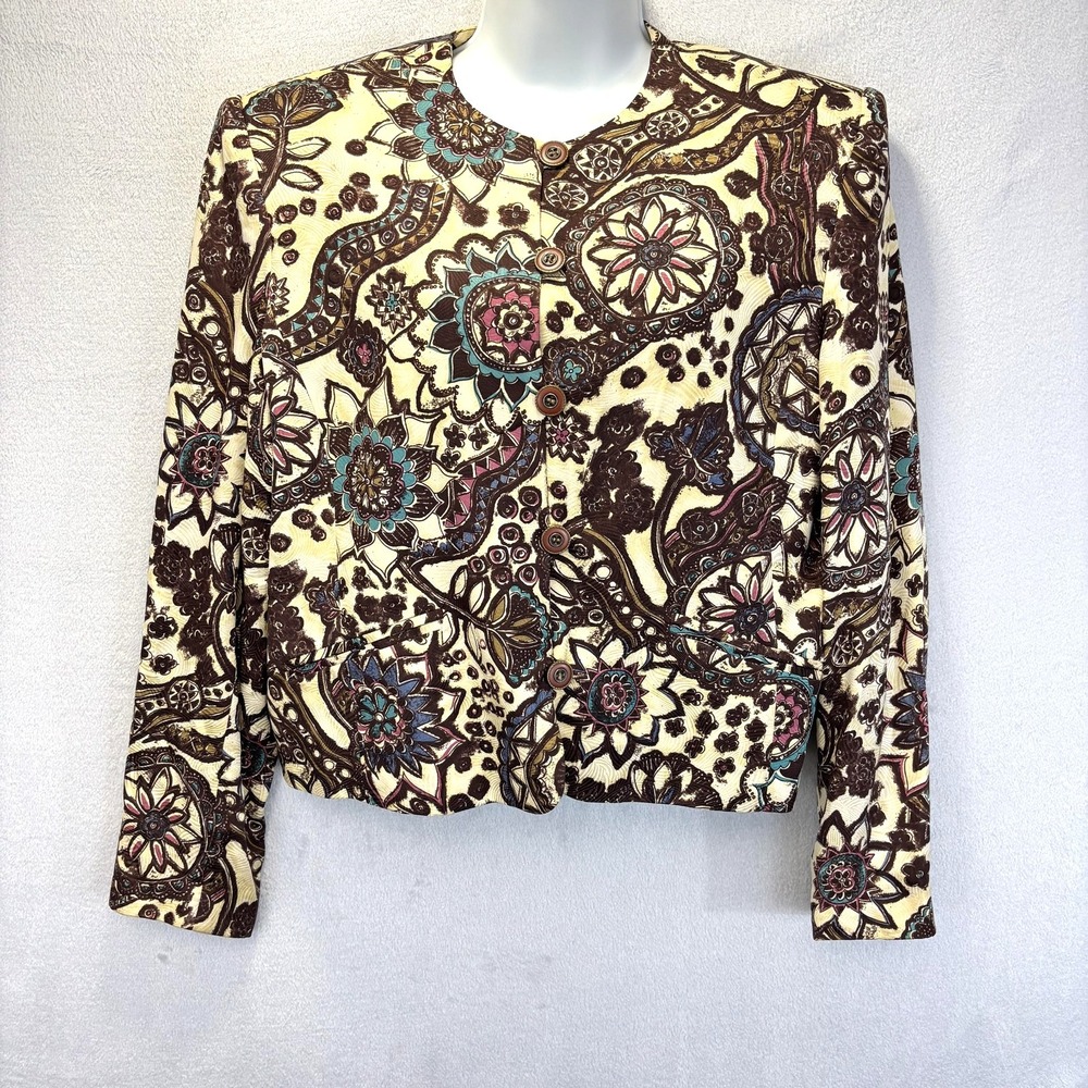 August Silk 100% Silk Floral Paisley Blazer Jacket Womens 6 Office Formal Purple